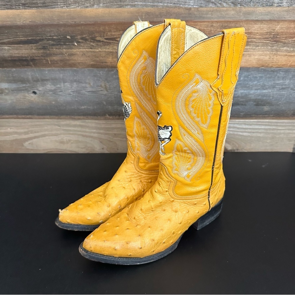 Dos De Oro Leather Western Cowboy‎ Yellow Biker Pull On Mens Boots 7.5 Vintage